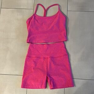 Beyond Yoga Pink Athletic Shorts and Top Set